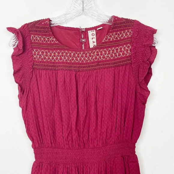 ANTHROPOLOGIE DOLAN Tansy Burgundy Maroon Smocked Midi Dress Sz. XS - Picture 5 of 6